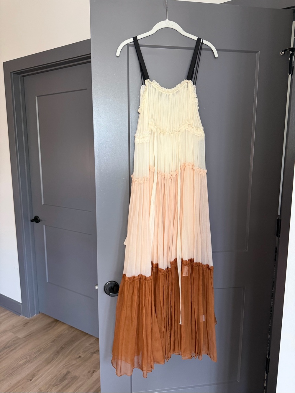 Lee Mathews Cream, Beige and Brown Tiered Maxi Dress - Picture 2 of 4
